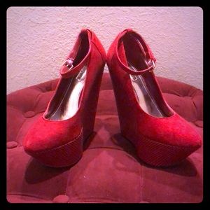 Red Platform Heels with Ankle Strap